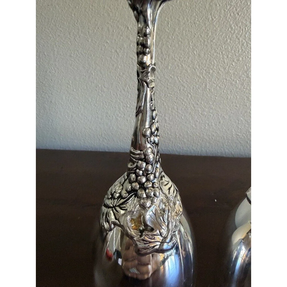 Godinger Silver Tone Wine Goblets Grape Vine Motif On Stems Set Of 2